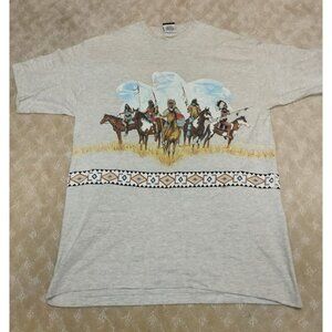 Vintage 90s Signal T Shirt Men's Large Grey Native American Horse Eagle Made USA